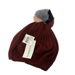 STOCKING CAP Wine Knit NWT Rabbit Fur Pom
